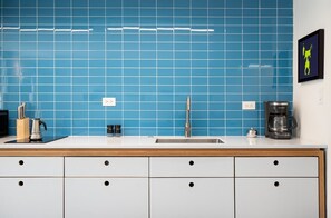 Microwave, coffee/tea maker, toaster, paper towels