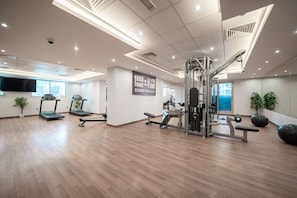 Work out in style with a variety of exercise equipment and natural touches.