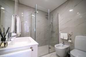 Ducha, secador de pelo, bidet, toallas