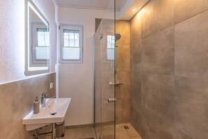 Ducha, secador de pelo, toallas, papel higiénico