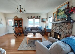 Smart TV, fireplace, ping pong, books