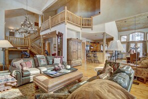 Smart TV, fireplace, books, music library