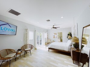 4 bedrooms, memory-foam beds, blackout curtains, iron/ironing board