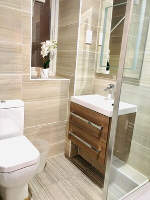 Basic Apartment, Multiple Beds | Bathroom | Shower, towels, soap, shampoo - Spacious Bright 3 Bedroom Apartment in London Bridge Area (London)