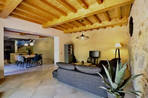 TV, fireplace, foosball, table tennis