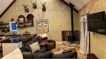 TV connectée, cheminée, lecteur de DVD