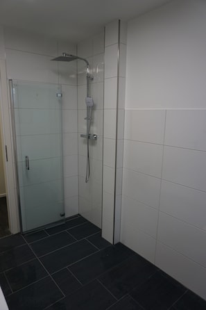 Shower, hair dryer, towels - Ferienhaus mit 6 Apartments, Terrasse und Blick auf den Stausee (Bad Lobenstein)