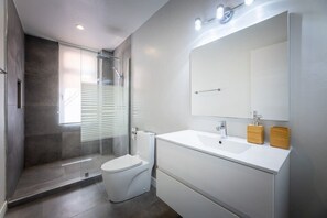 Ducha, secador de pelo y toallas