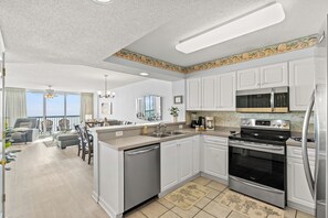 Fridge, microwave, oven, stovetop - The Ashworth 503 - Ocean Front 3 Bed/3 Bath Condo - Accommodates 10 (North Myrtle Beach)