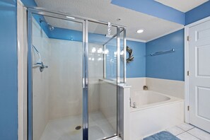 Combined shower/bathtub, jetted bath