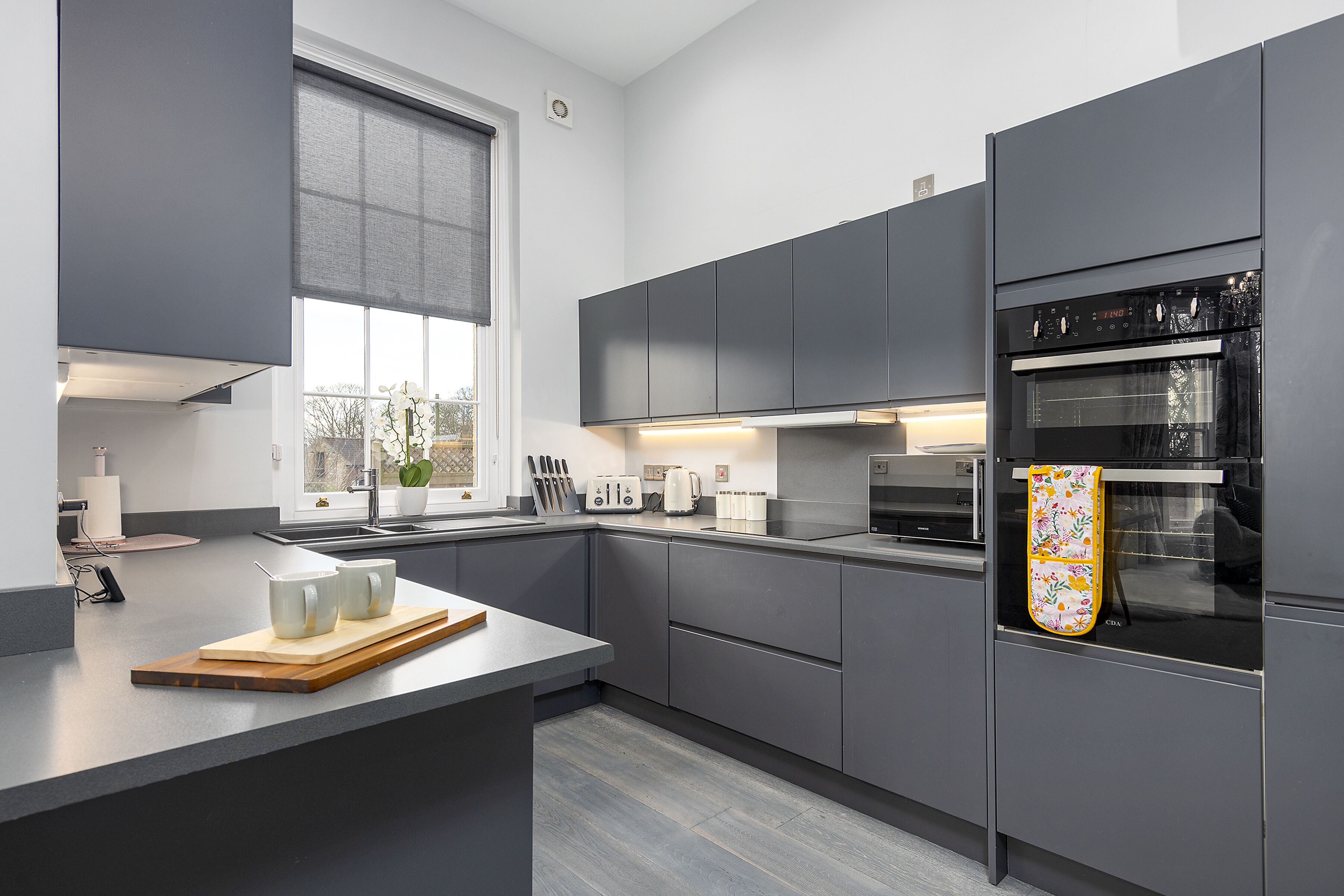 Fridge, microwave, oven, dishwasher