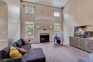 TV, fireplace