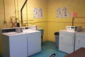 Shared laundry is available; load the laundry card with a credit card.