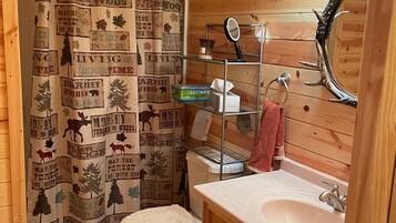 Shower, towels, toilet paper