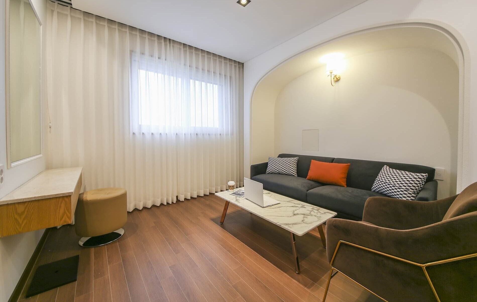 family twin room | living area | 55-inch smart tv with digital channels, tv, heated floors