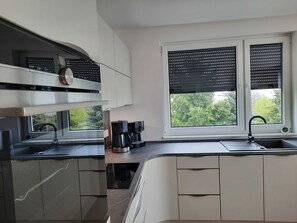 Fridge, microwave, oven, dishwasher