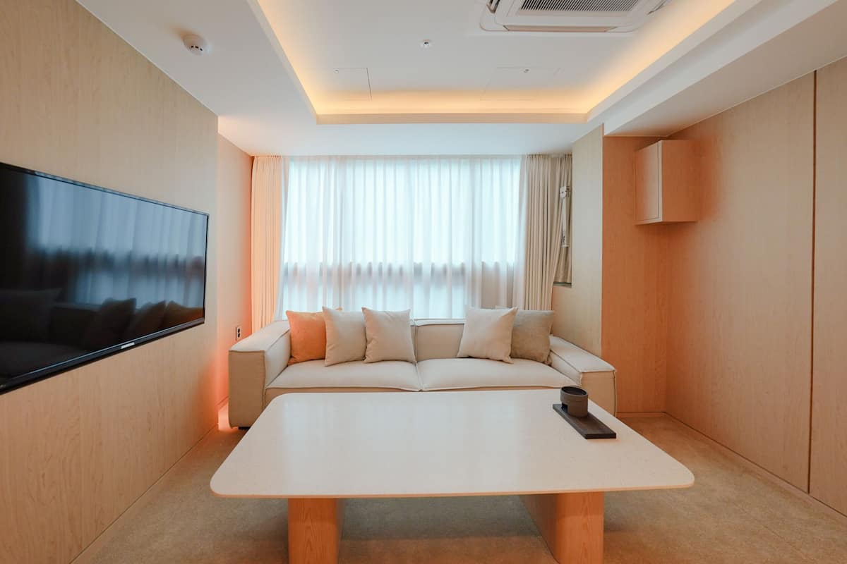 55-inch flat-screen TV with cable channels