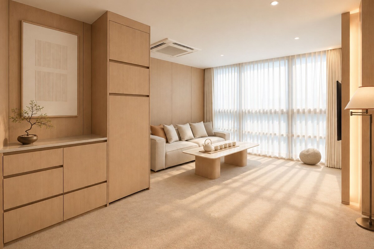 Annex Standard Double Suite | Living area | 55-inch TV with cable channels