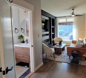 Smart TV, fireplace, foosball, offices