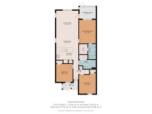 A floor plan of a 2-bedroom apartment with a living room, dining area, kitchen, master bedroom, two bathrooms, a foyer, and a screened porch. - TB 66A Three Bedroom/Two Bath unit in True Blue (Pawleys island)