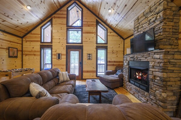 Smart TV, fireplace, video games, books
