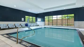 Indoor pool, open 6:00 AM to 10:00 PM, pool loungers