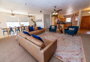 TV, DVD player, books, offices