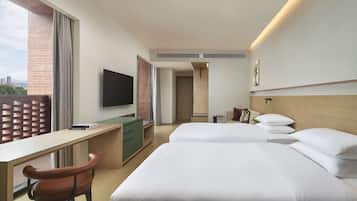 Room, Multiple Beds, Corner | Premium bedding, memory foam beds, in-room safe, blackout drapes