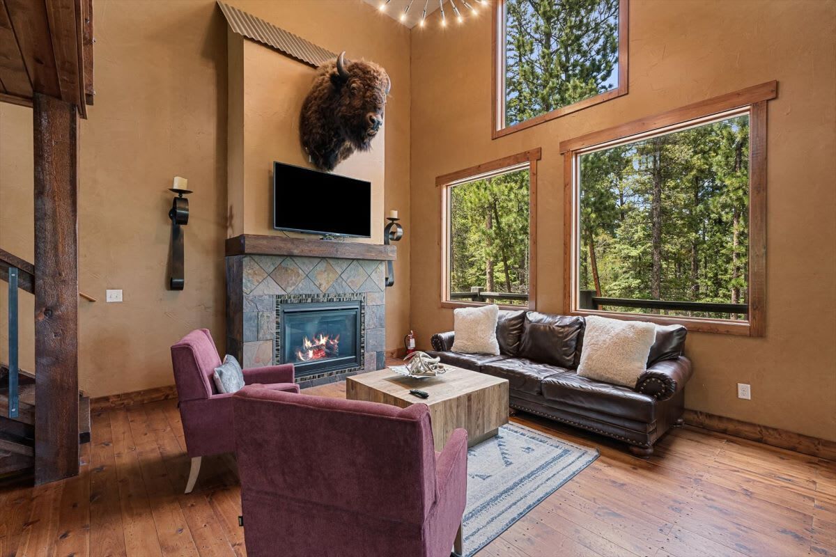 Smart TV, fireplace, foosball