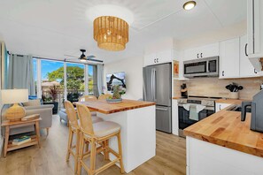 Fridge, microwave, oven, stovetop - Puako Condo 102 ~ Ground Floor Unit ~ Pool (Waimea)