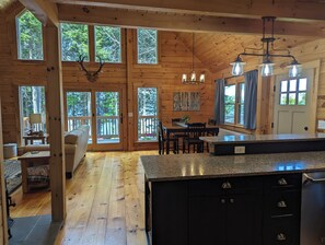 Smart TV, fireplace, DVD player, books