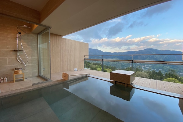 Suite estándar, para no fumadores, vista a la montaña | Baño | Tina y regadera independientes y tina con aguas termales