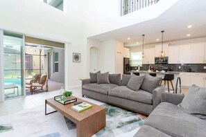 TV, DVD player, books, stereo