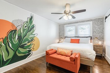 Master bedroom with amazing local artist mural!