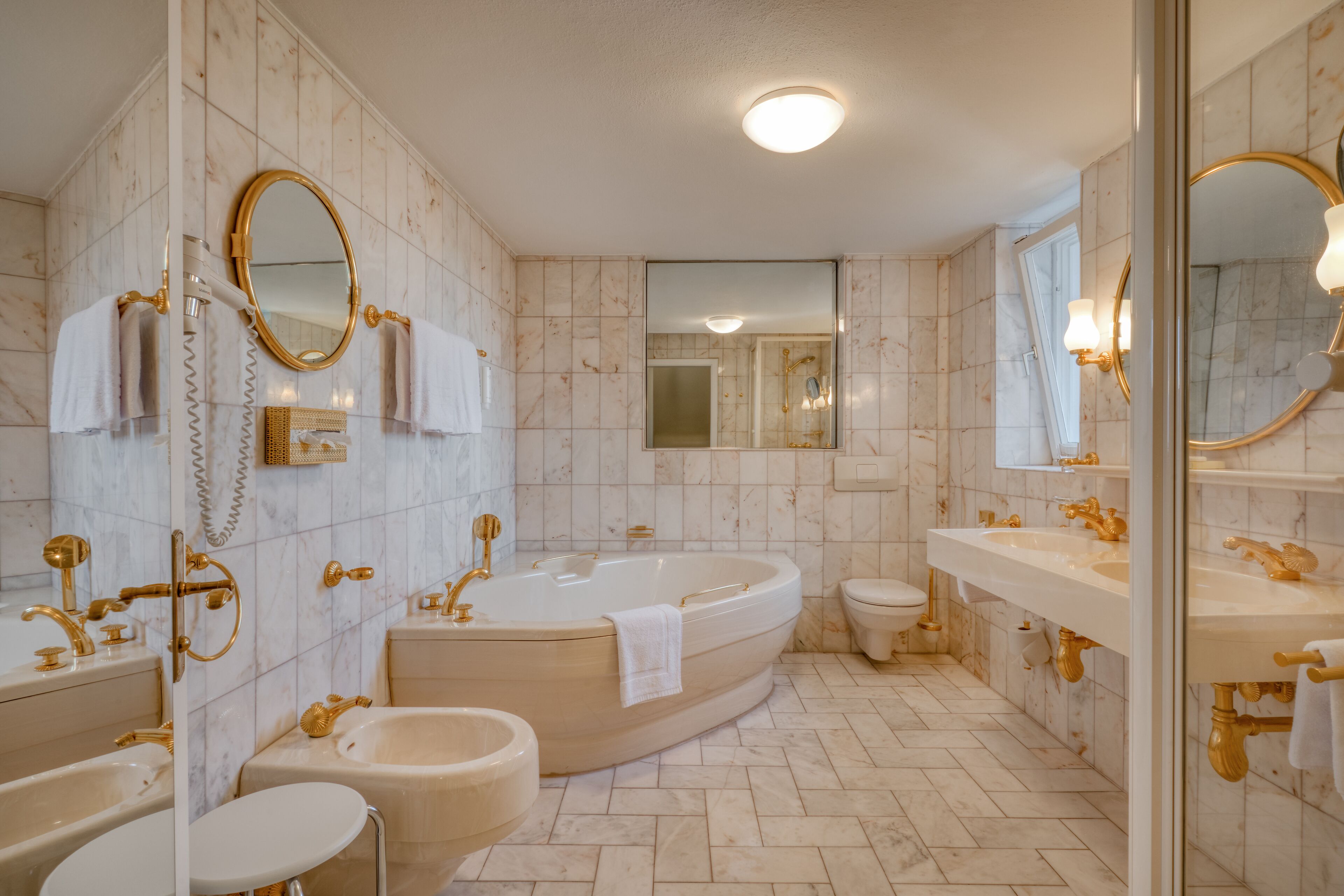 free toiletries, hair dryer, slippers, towels