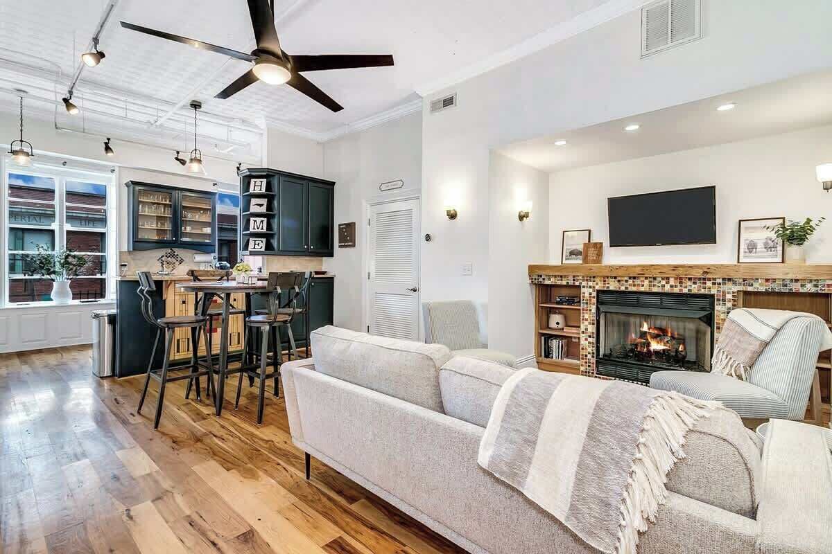 Télévision, cheminée, espaces bureaux