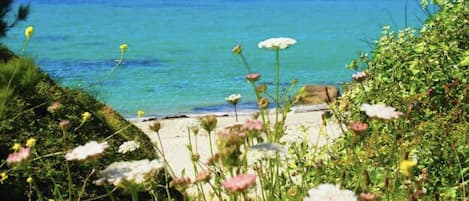 På stranden och solstolar