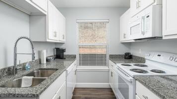 Fridge, microwave, oven, dishwasher