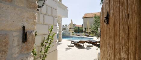 Indoor pool, outdoor pool, sun loungers