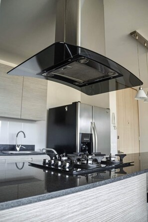 Microondas, horno, lavavajillas y utensilios de cocina 