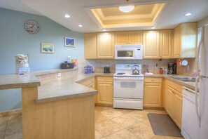 Fridge, microwave, dishwasher, coffee/tea maker