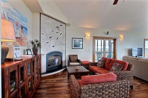 Smart TV, fireplace, video game console, DVD player