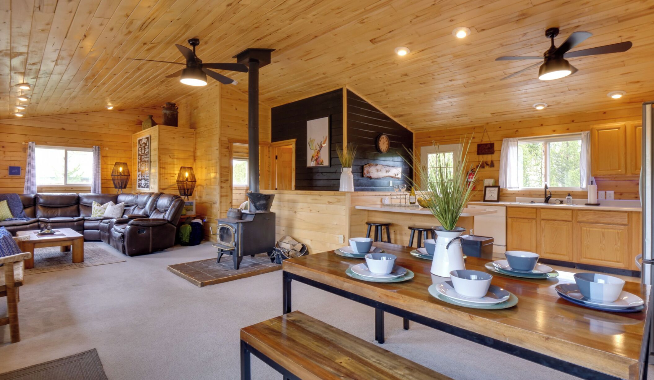 Smart TV, fireplace, DVD player, foosball