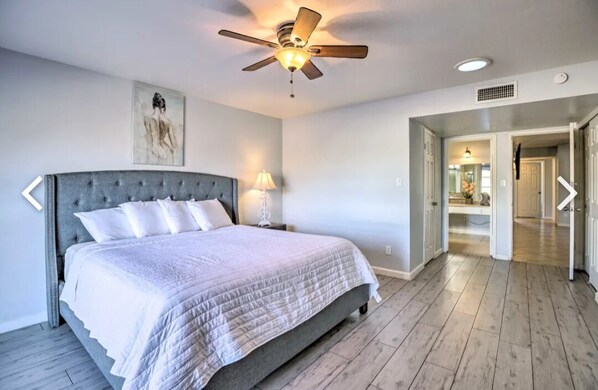 4 bedrooms, desk, iron/ironing board, travel cot