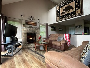 TV, fireplace, computer monitors