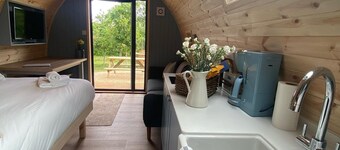 Wild Luxury Bluebell Glamping Pod with Wood Fired Hot Tub in quiet rural setting