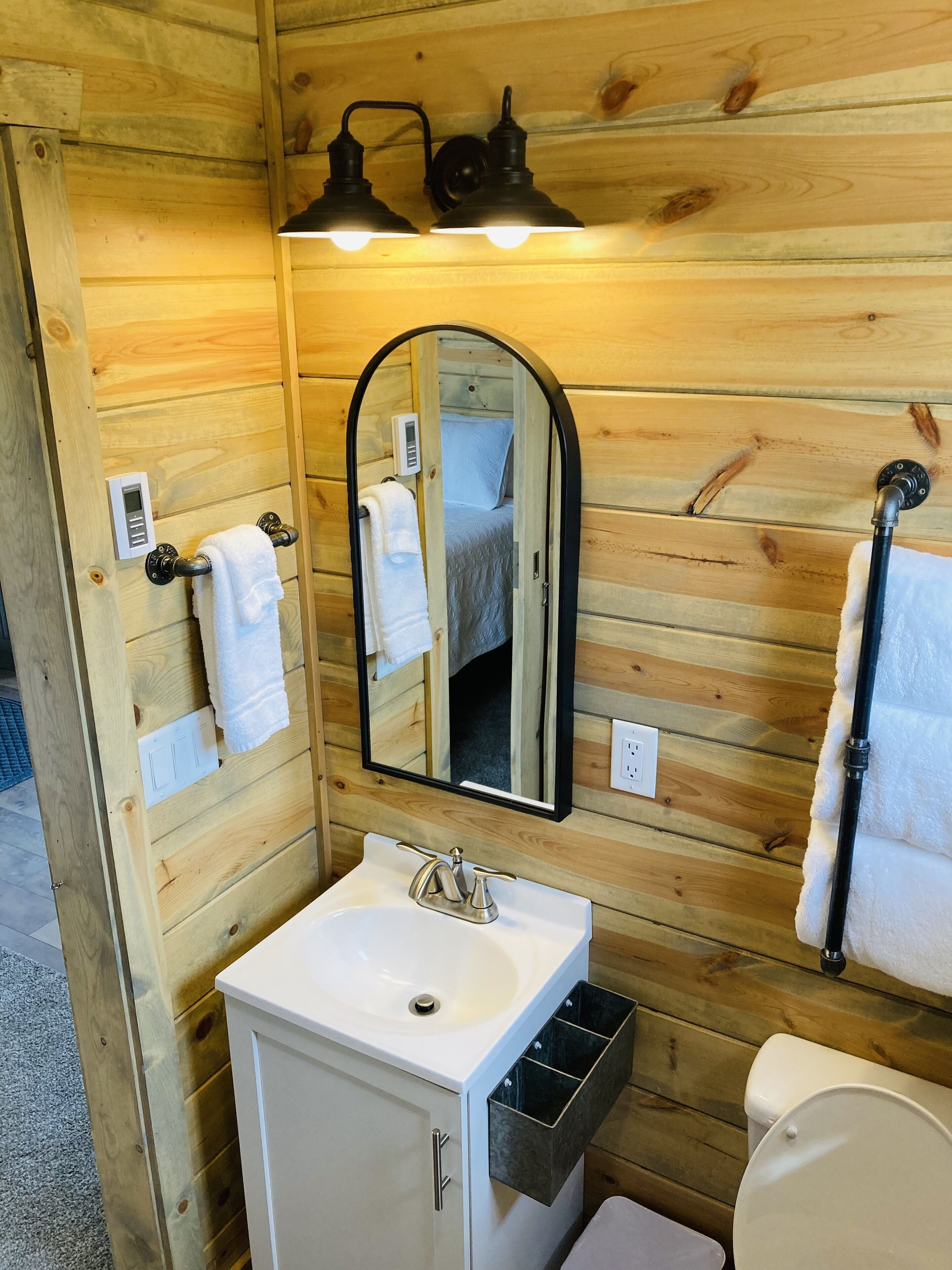 Combined shower/tub, hair dryer, towels, toilet paper