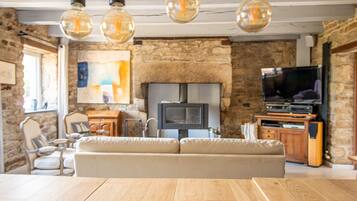 Smart-TV, Kamin, DVD-Player, Bücher