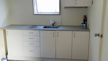 Fridge, microwave, stovetop, electric kettle