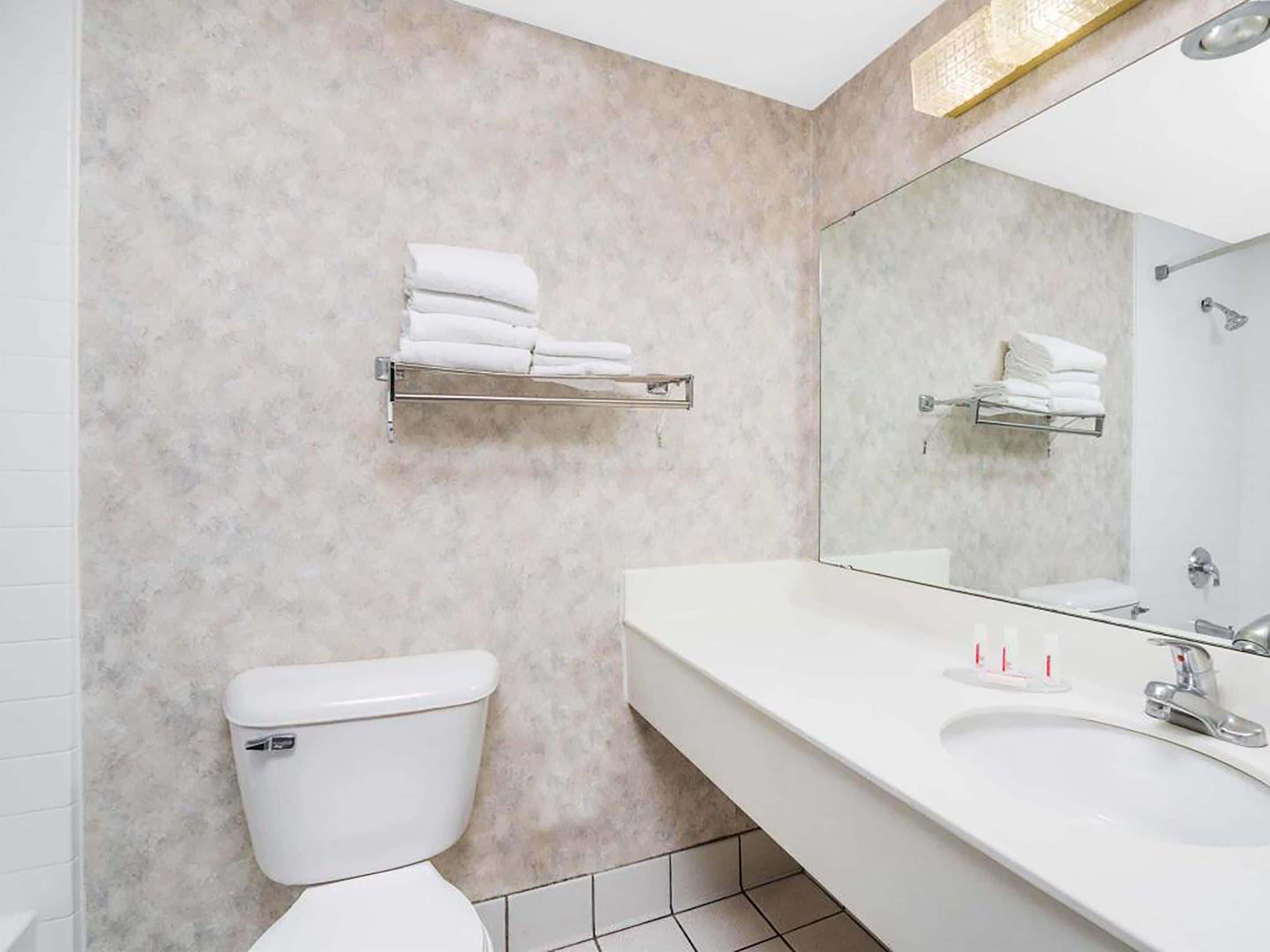 Kombinert dusj/badekar, designertoalettartikler, hårføner og badekåper